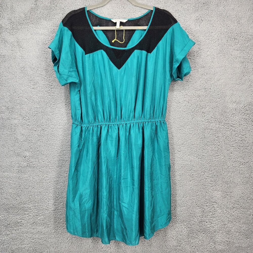 BCBGeneration Women's Size Large Deep Teal Short Sleeve Mini Dress With Pockets